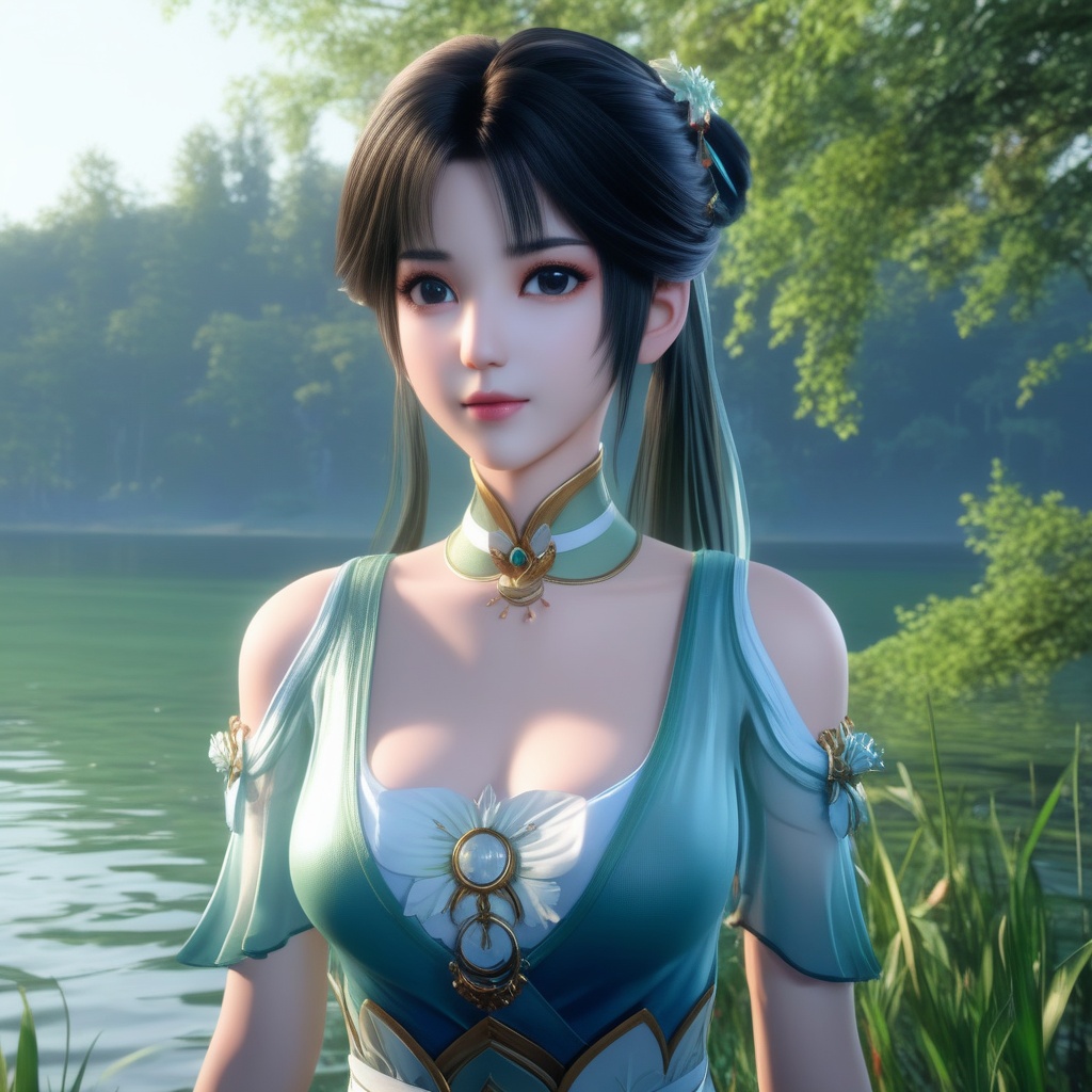 <lora:834-DA-XL-诛仙-碧瑶:0.8>, (,1girl, ,best quality, ),,  ,ultra detailed 8k cg,   ,masterpiece, (( , )) , lake,upper body,   (cleavage),,  (),