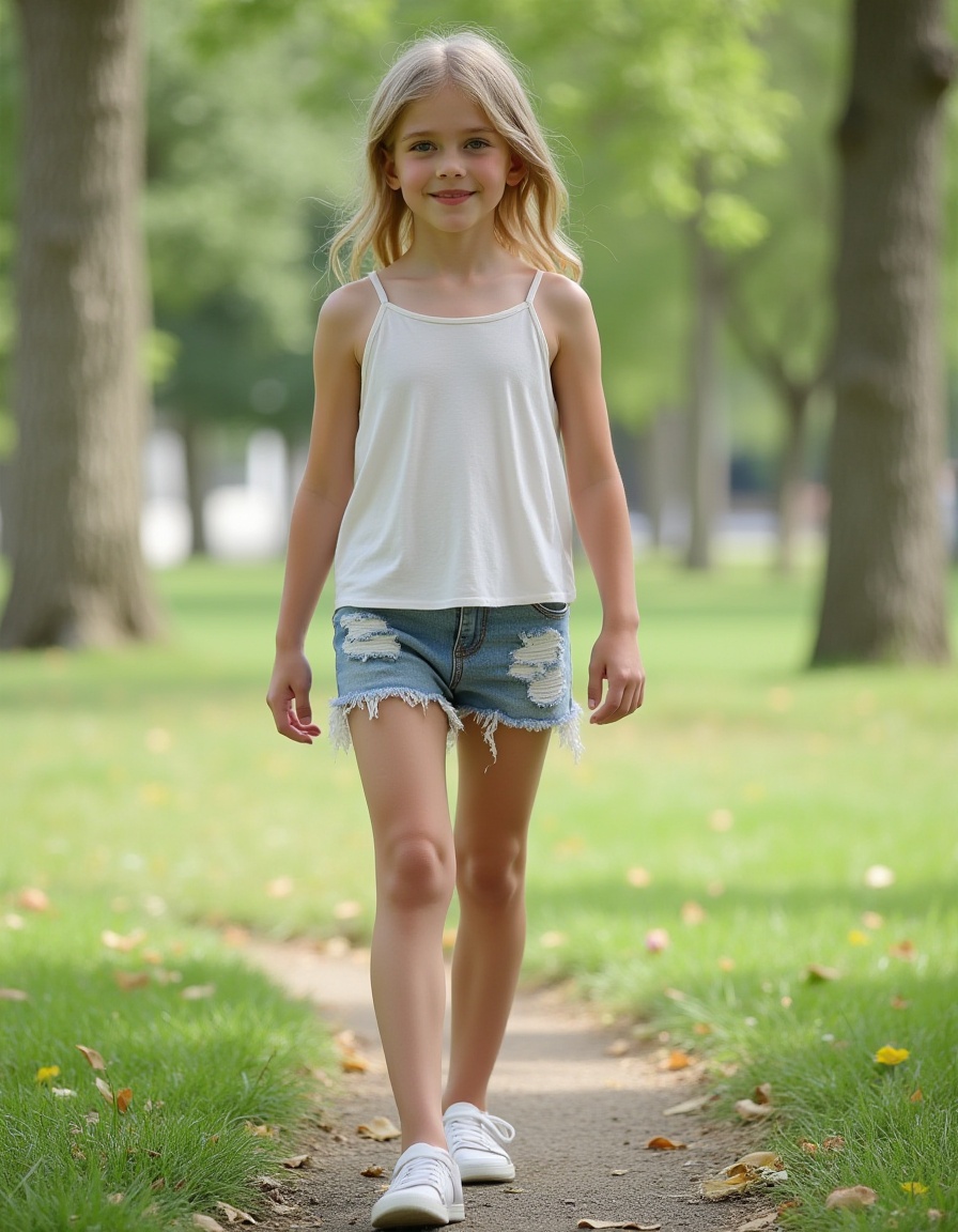girl,  misty,  walking in a park in shorts and a **** top hiultra high resolution frontview photo on Tensor.Art