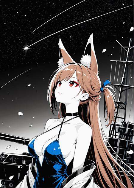 looking_up,  greyscale,  blue_dress on Tensor.Art