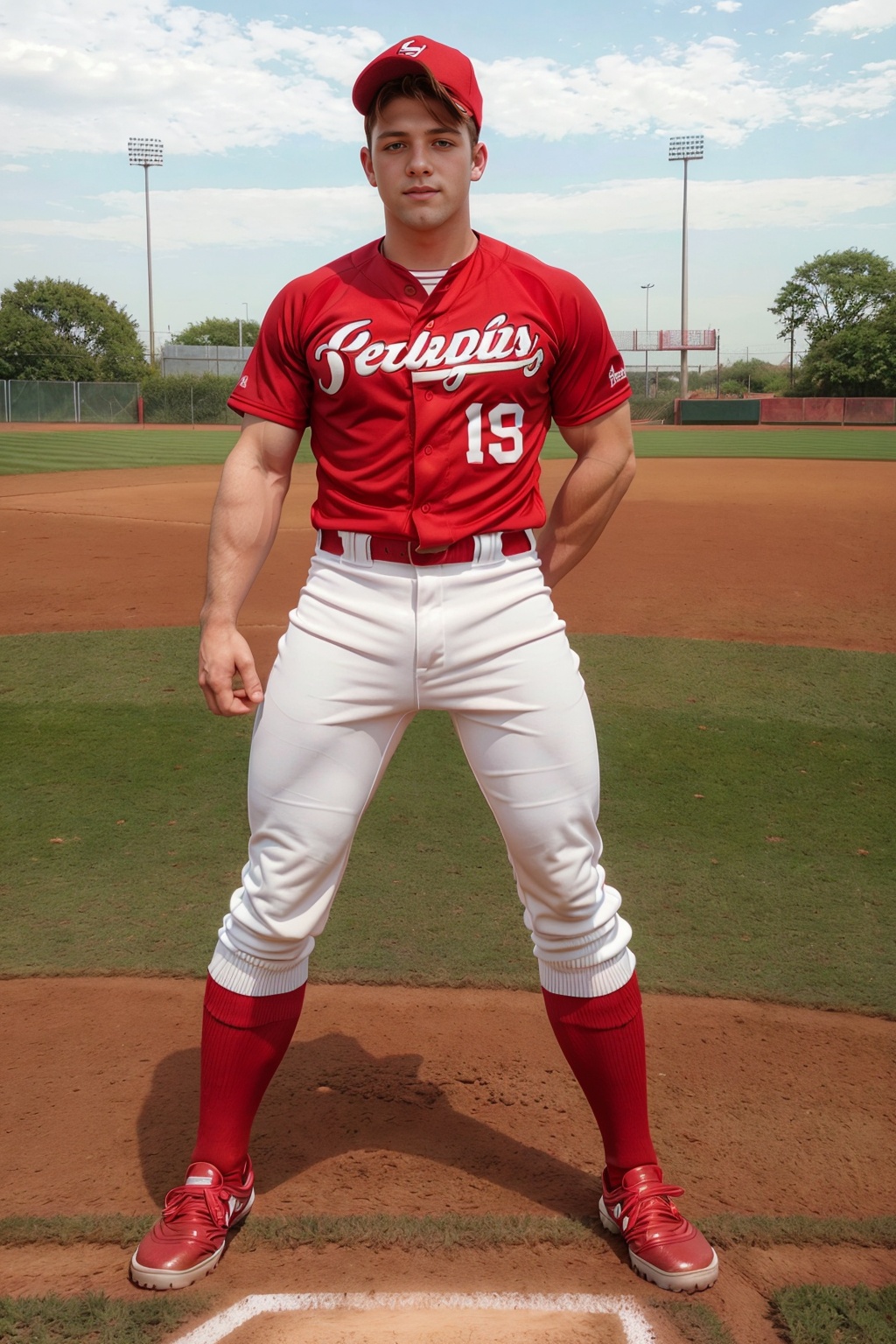 outdoor baseball field,  standing in the grass,  SebastianKross is a baseballplayer on Tensor.Art