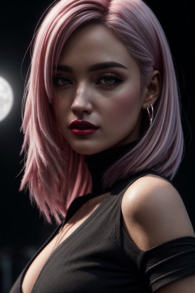 a woman with long hair wearing a black shirt,  highly detailed hyper real retro,  portrait of kim petras on Tensor.Art