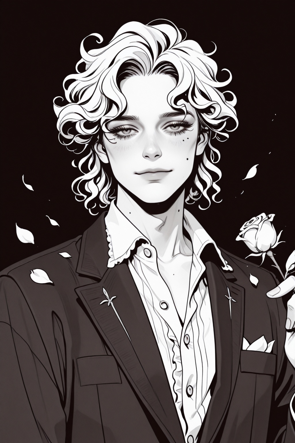 1male,  rose in hand,  holding flower on Tensor.Art