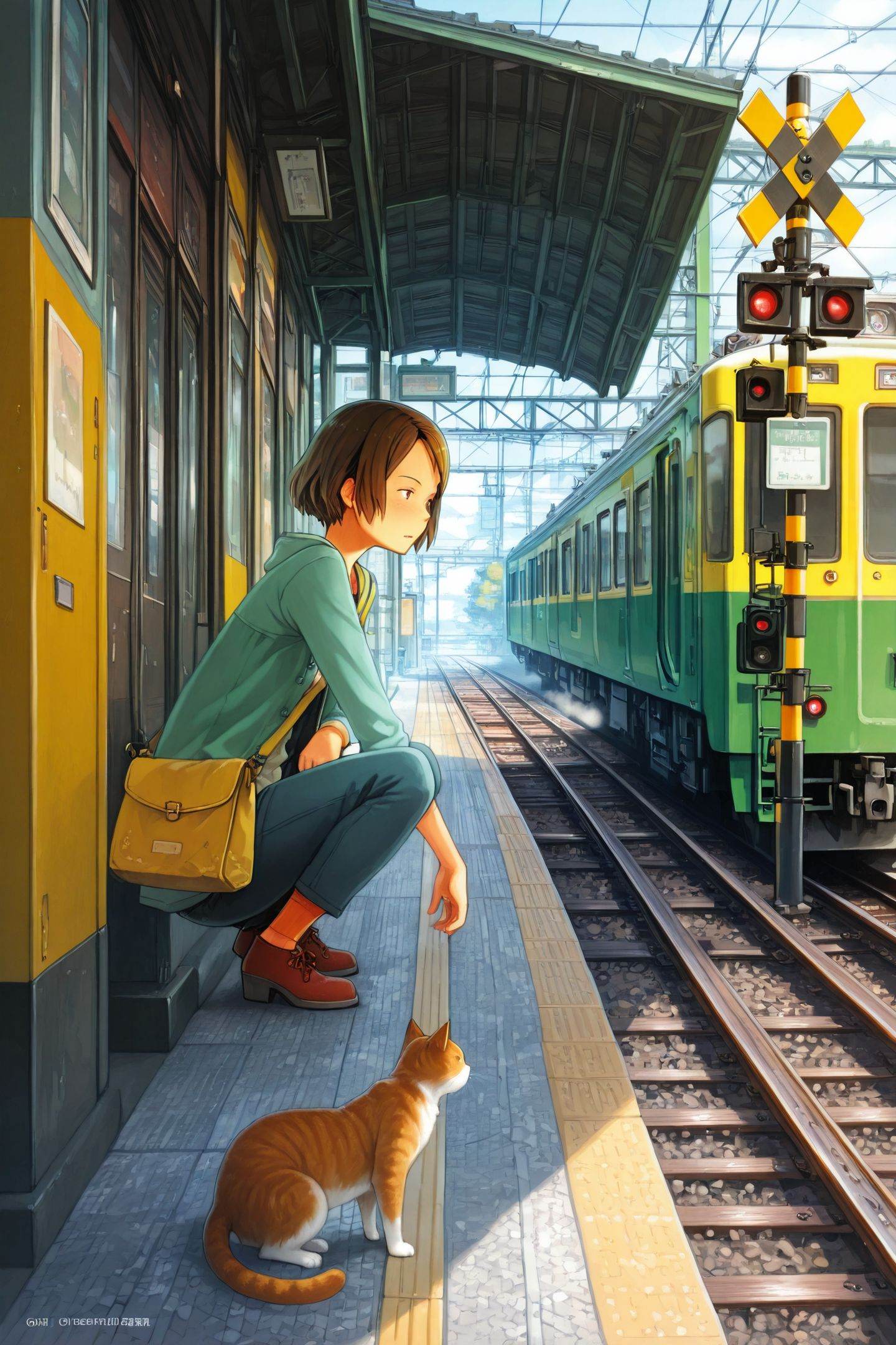 railroad crossing,  railroad tracks,  train station on Tensor.Art