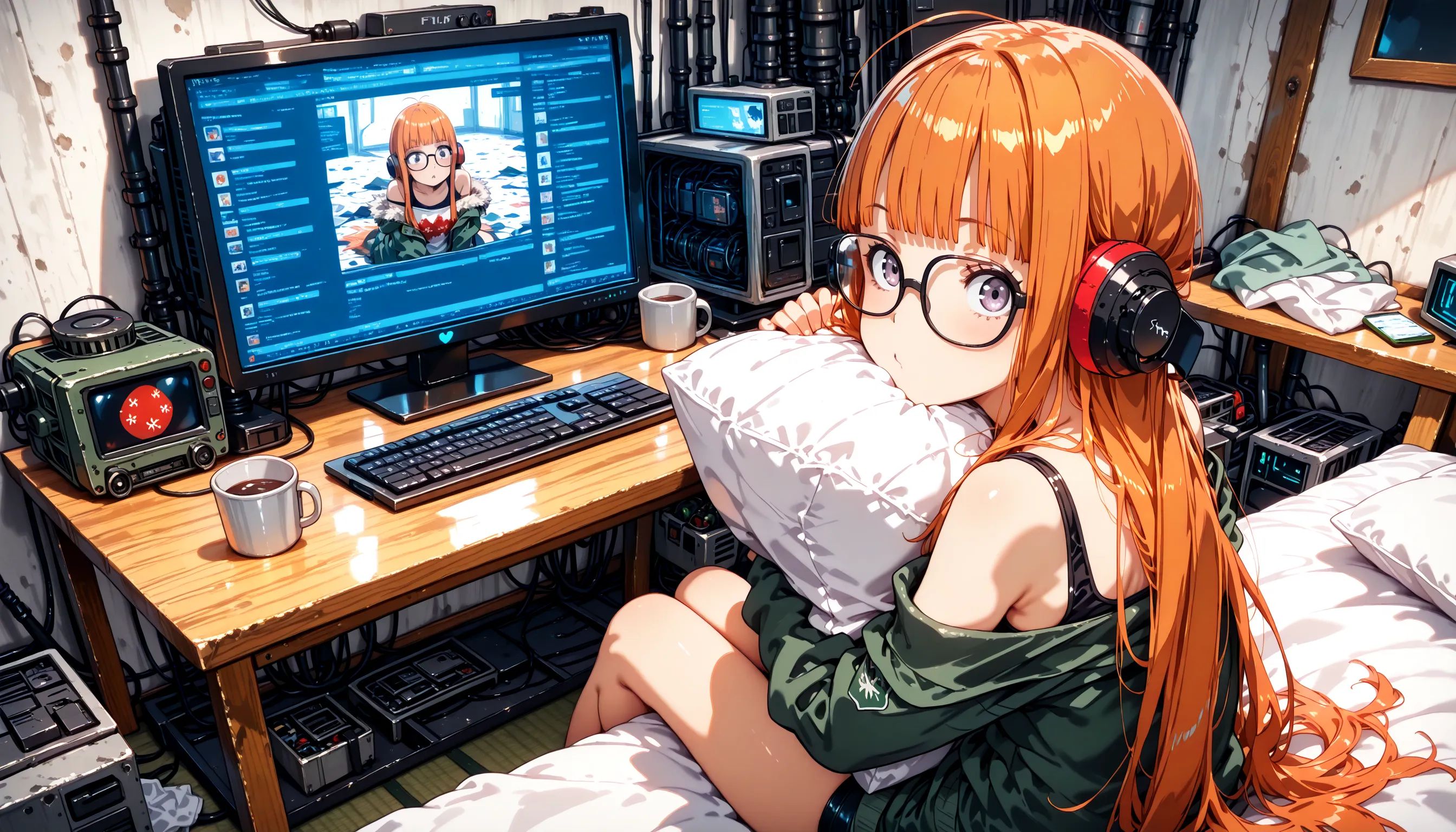 1girl,  sakura futaba,  sitting on Tensor.Art