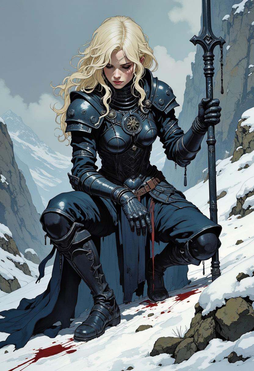 A digital illustration featuring an atmospheric and powerful dark fantasy image,  classical style painting of a beautiful...