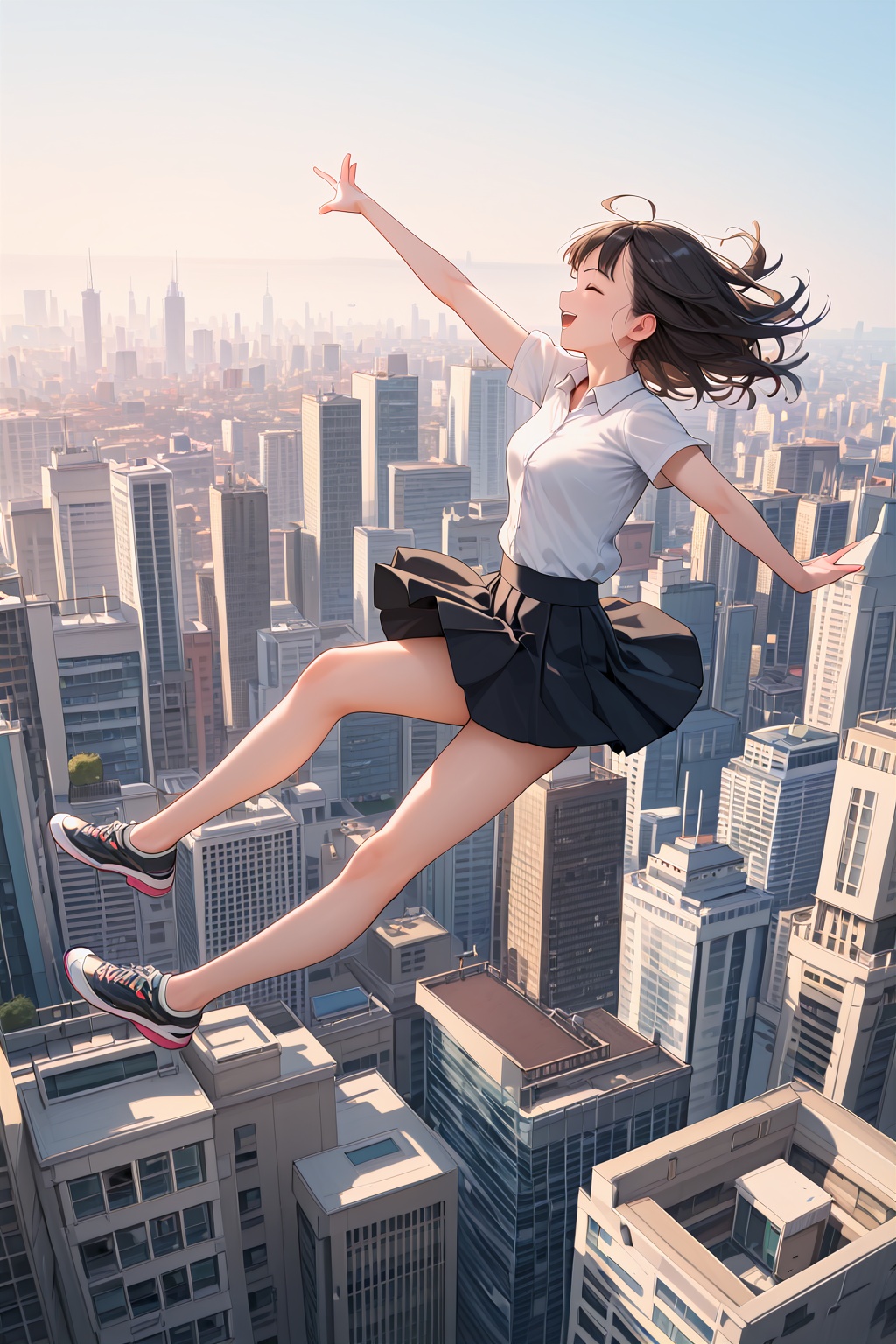 score_9,  best quality,1girl,city,jumping,skirt,face