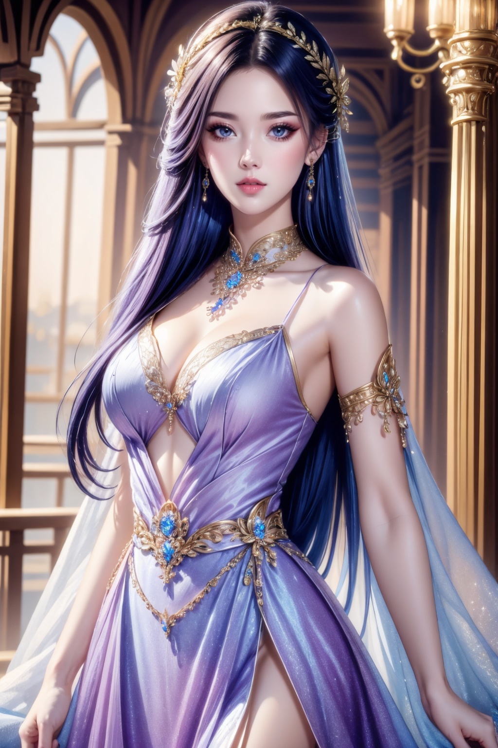 1girl, solo, long hair, jewelry, dress, looking at viewer,