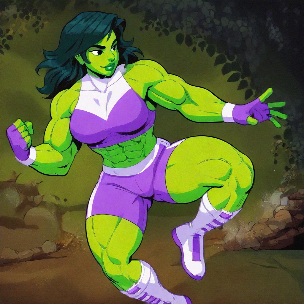 green skin,  thick thighs,  exposed midriff on Tensor.Art