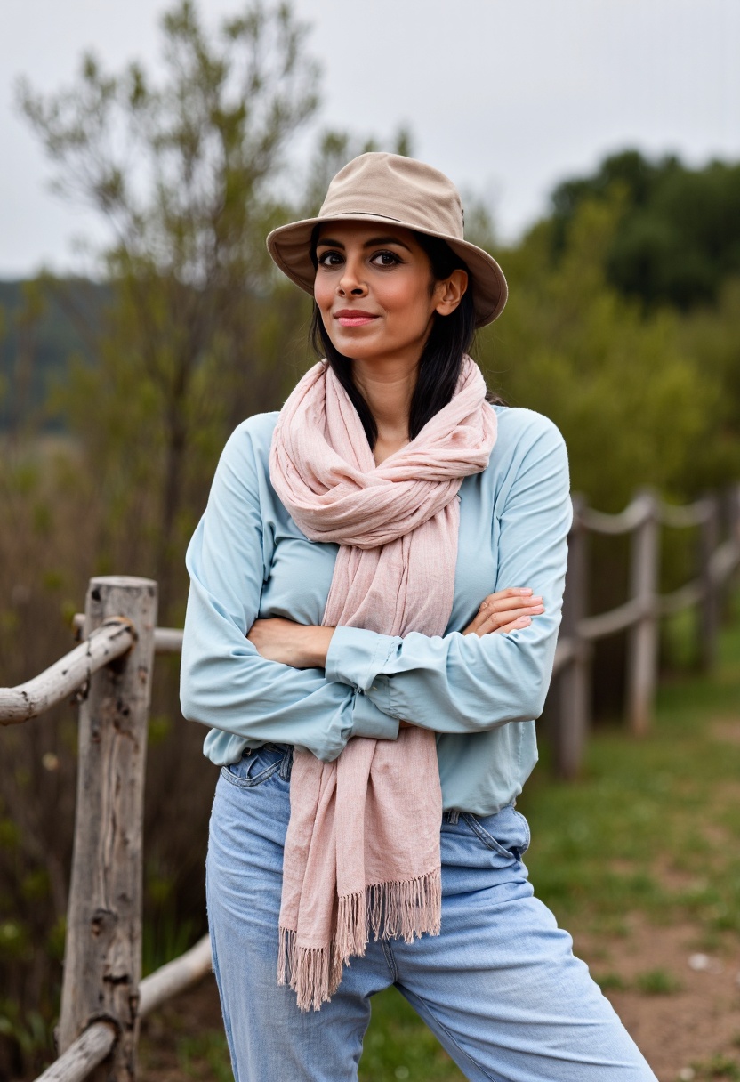 { "T5": "A high-quality photo of Collien Ulmen-Fernandes,  captured on a cloudy day with soft,  diffused light. The photog...