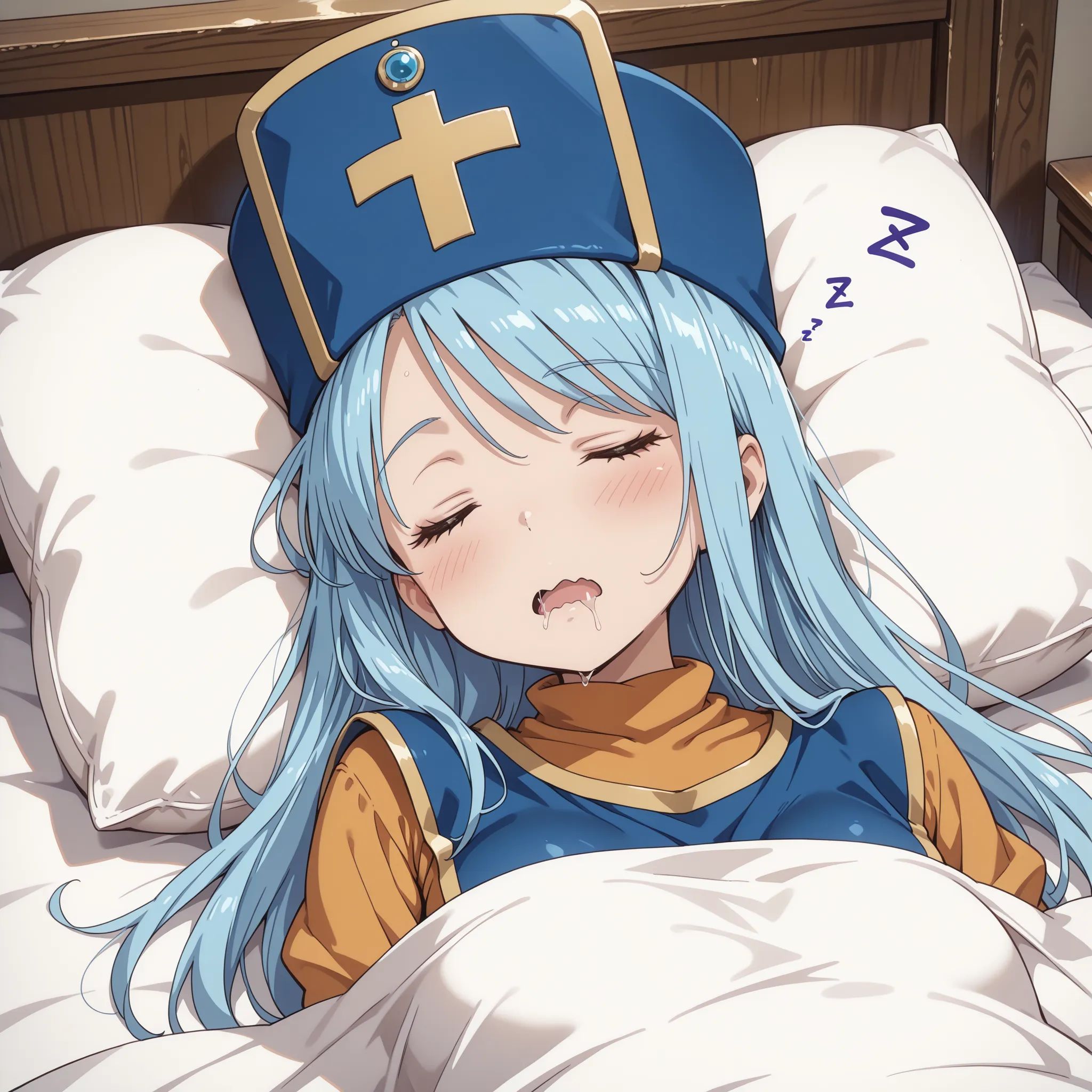 1girl,  priest \(dq3\),  sleeping on bed on Tensor.Art