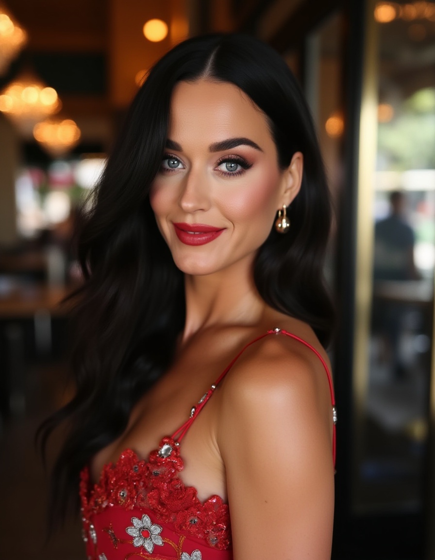 This is a high resolution image of a women her facial features are sharp and defined. She has prominent cheekbones,  inclu...