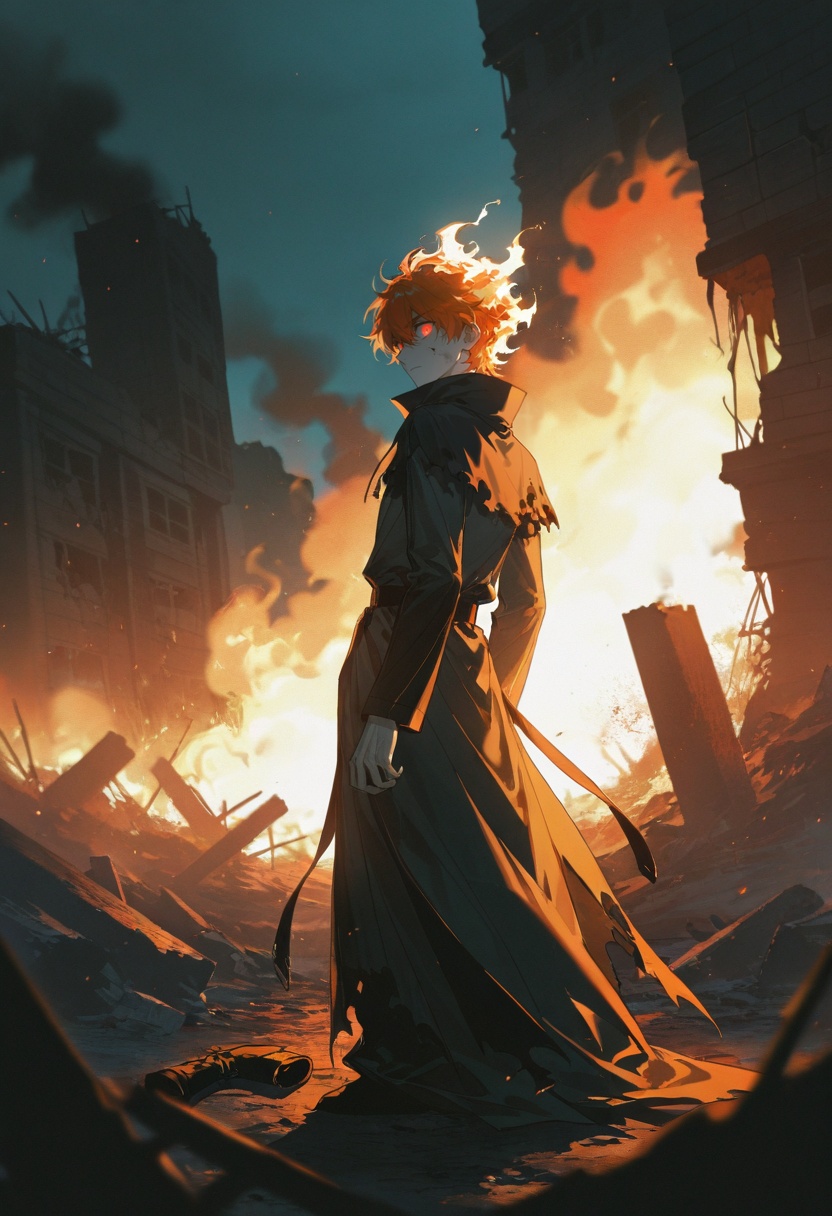 1boy,  solo,  fiery messy hair on Tensor.Art