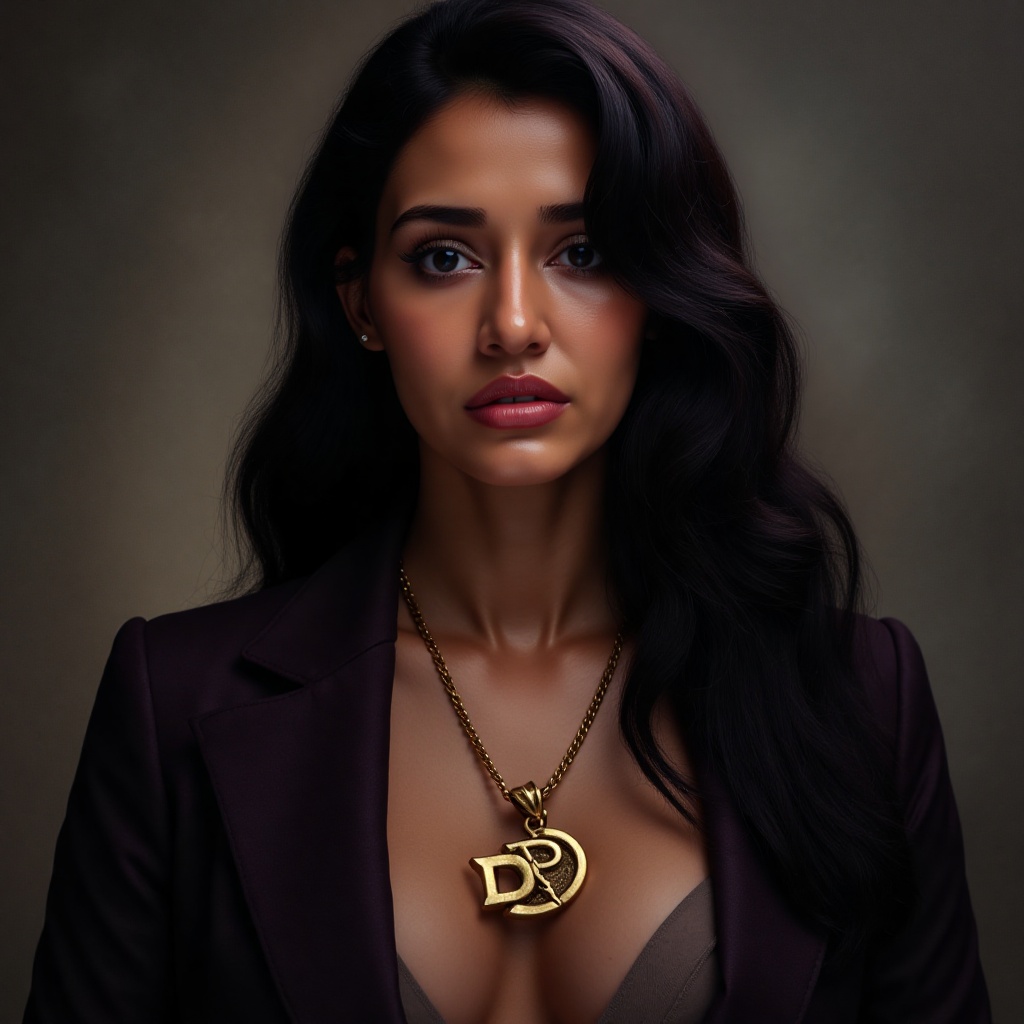 DishaPataniFlux,  a dark-haired woman who is of the Order of the Librarian for the Electric Church. She wears a medallion...