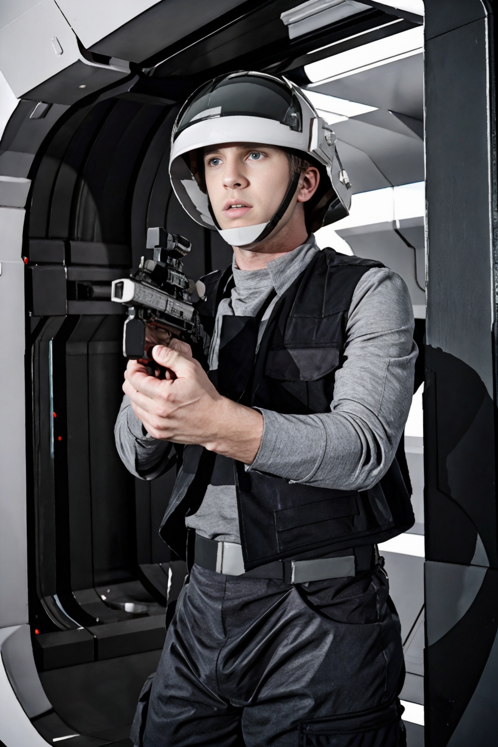 rebel starship,  ship corridor,  RomanTodd in a rebel trooper uniform on Tensor.Art