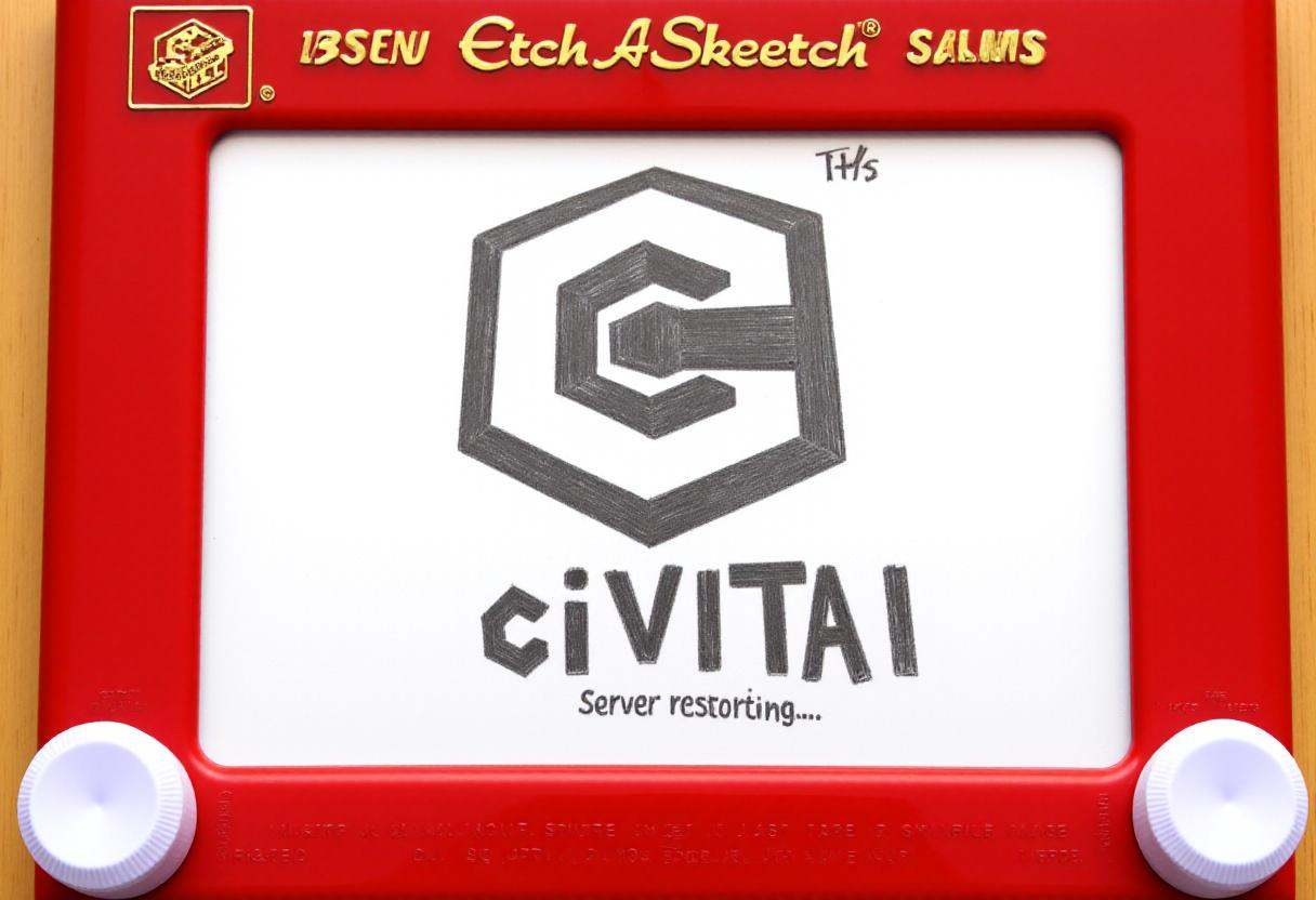 This image is a photograph of a drawing created using the Etch A Sketch toy. The detailed monochromatic drawing depicts th...