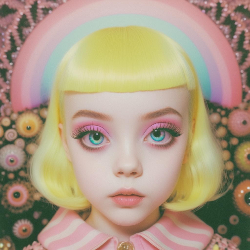 ((fullbody: 1.3)) ((perfect bong: 1.3)) ,  ,  an image of a young girl with a pink face and a lot of colorful things all a...