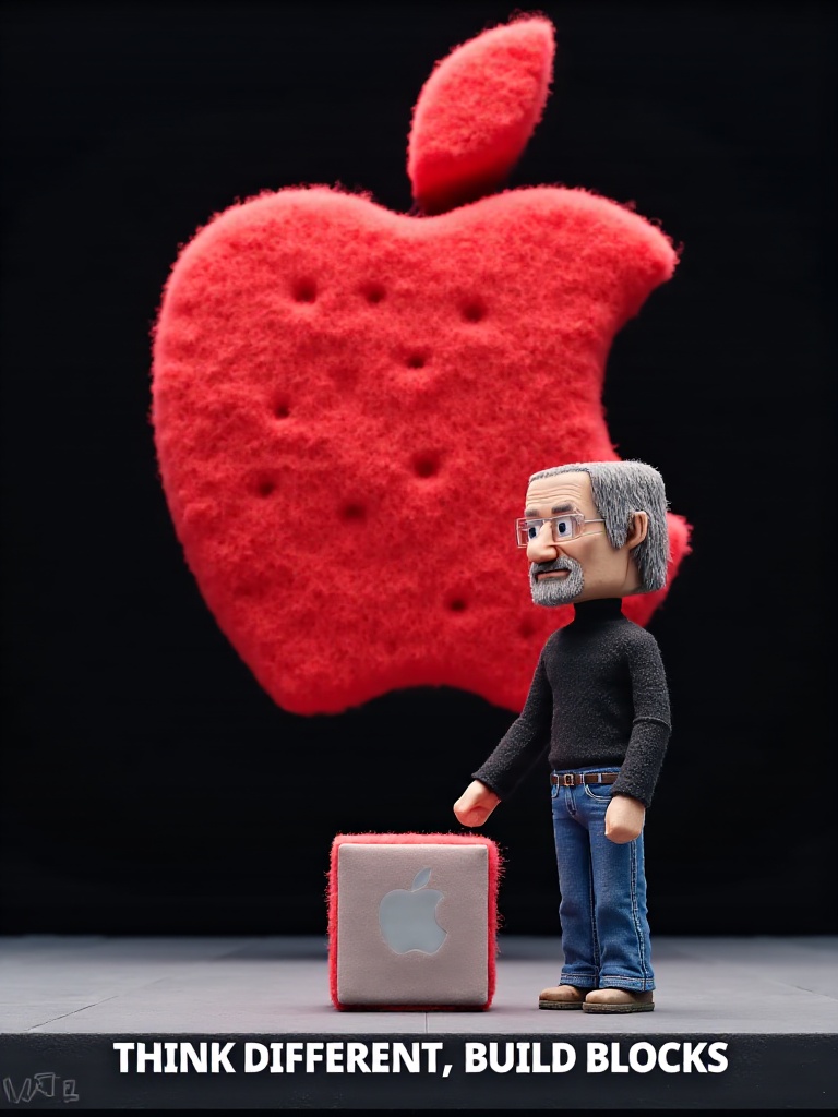 Movie poster for "Minecraft: iBlocks",  featuring a blocky Steve Jobs character in his iconic black turtleneck and jeans m...
