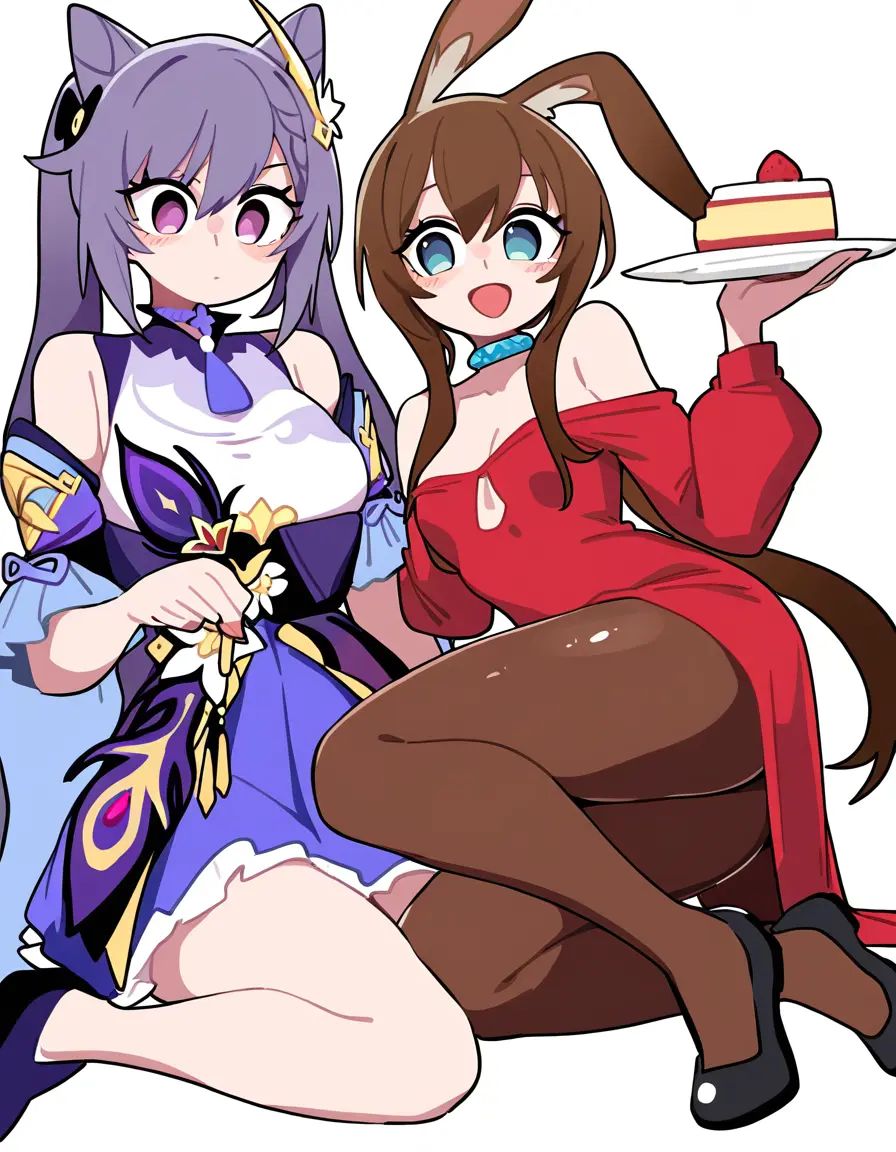 2girls,  amiya \(arknights\),  keqing \(genshin impact\) on Tensor.Art