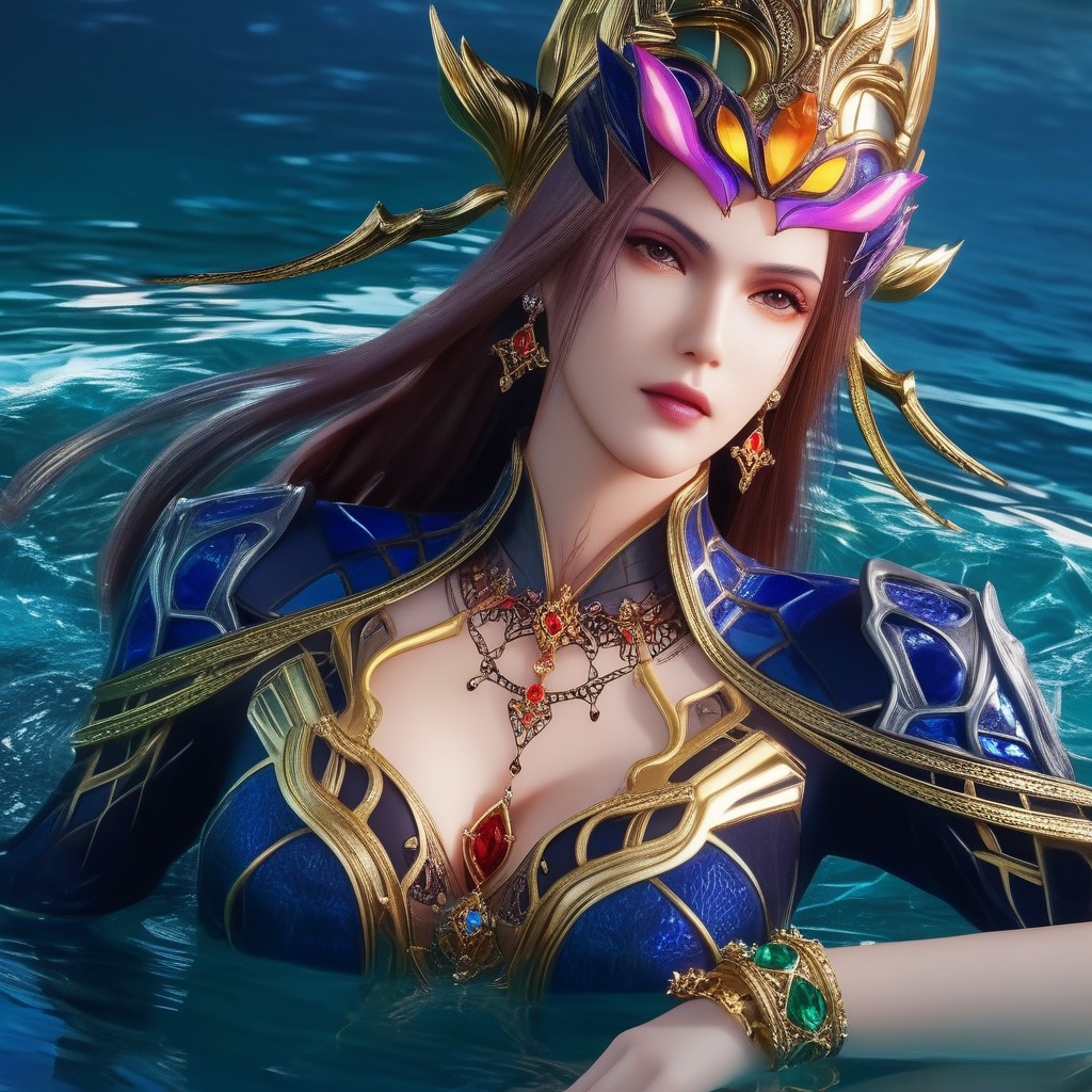 <lora:833-DA-XL-斗罗大陆-比比东-罗刹神:0.8>, (,1girl, ,best quality, ),,masterpiece, ((((1girl, solo, , ,solo focus, lying on water, )))) (cleavage),,  (), ,ultra realistic 8k cg,   clean, masterpiece,     (( , )),,  , unreal, science fiction, luxury, jewelry, diamond, gold, pearl, gem, sapphire, ruby, emerald, intricate detail, delicate pattern, charming, alluring, seductive, erotic, enchanting, hair ornament, necklace, earrings, bracelet, armlet,halo,(cleavage),, , (),