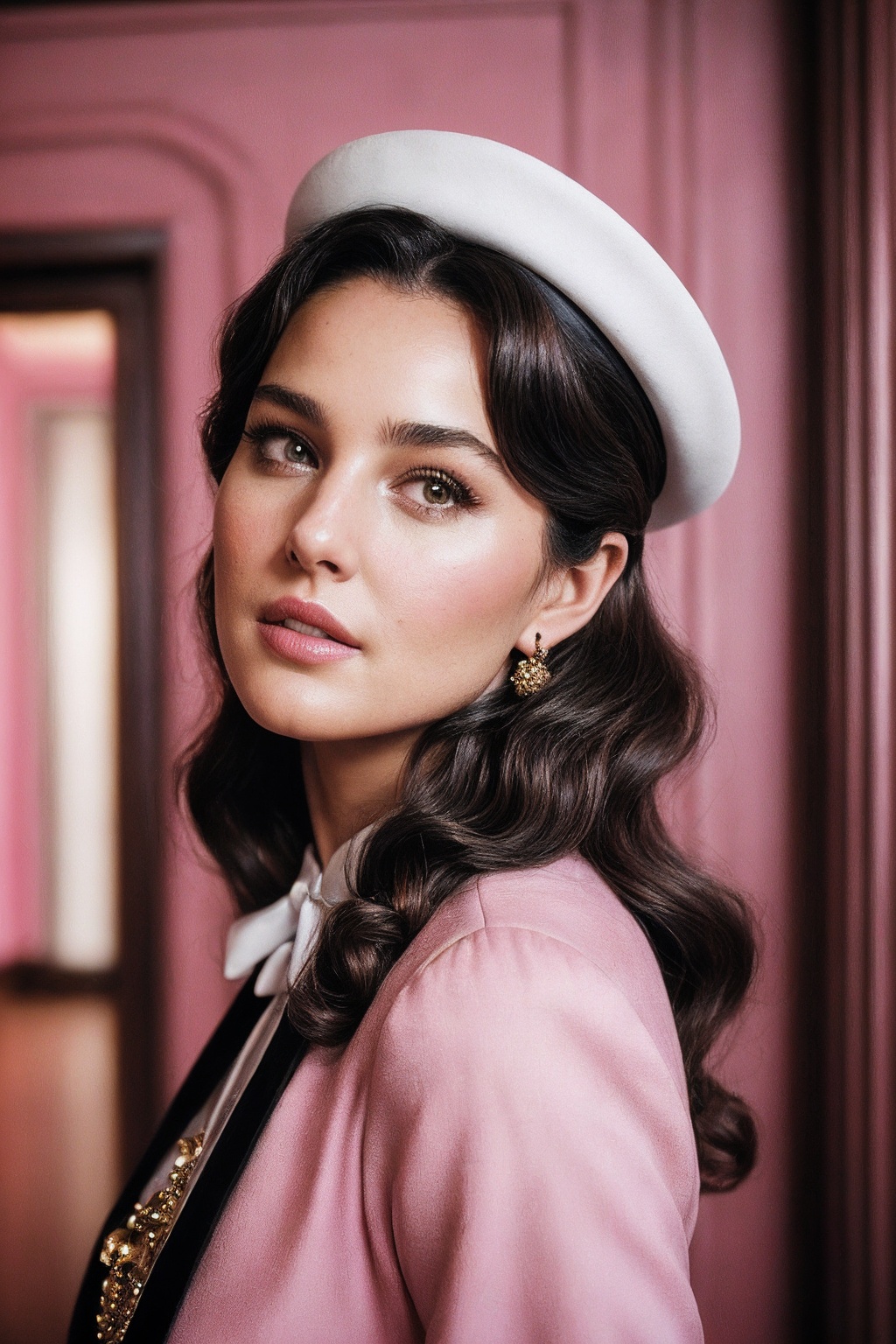 MonicaB_SoloTI_v1,  (In a vintage,  elegant bellhop uniform with impeccable detailing and a charming hat on Tensor.Art