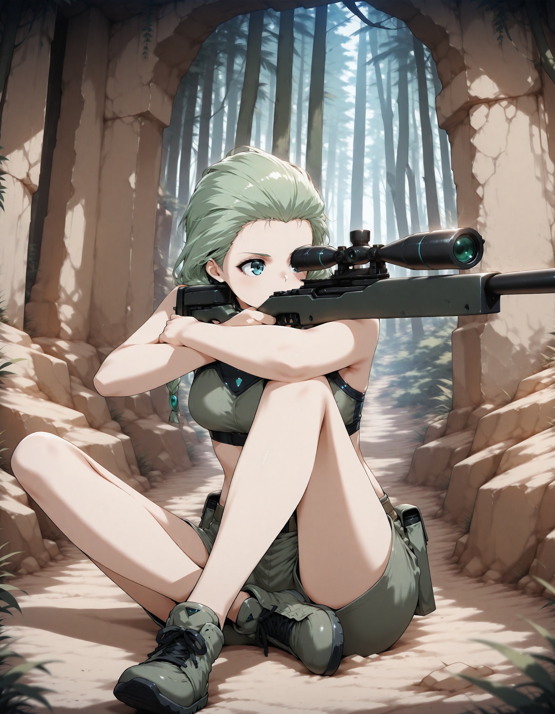 1girl,  solo,  green slicked-back hair on Tensor.Art