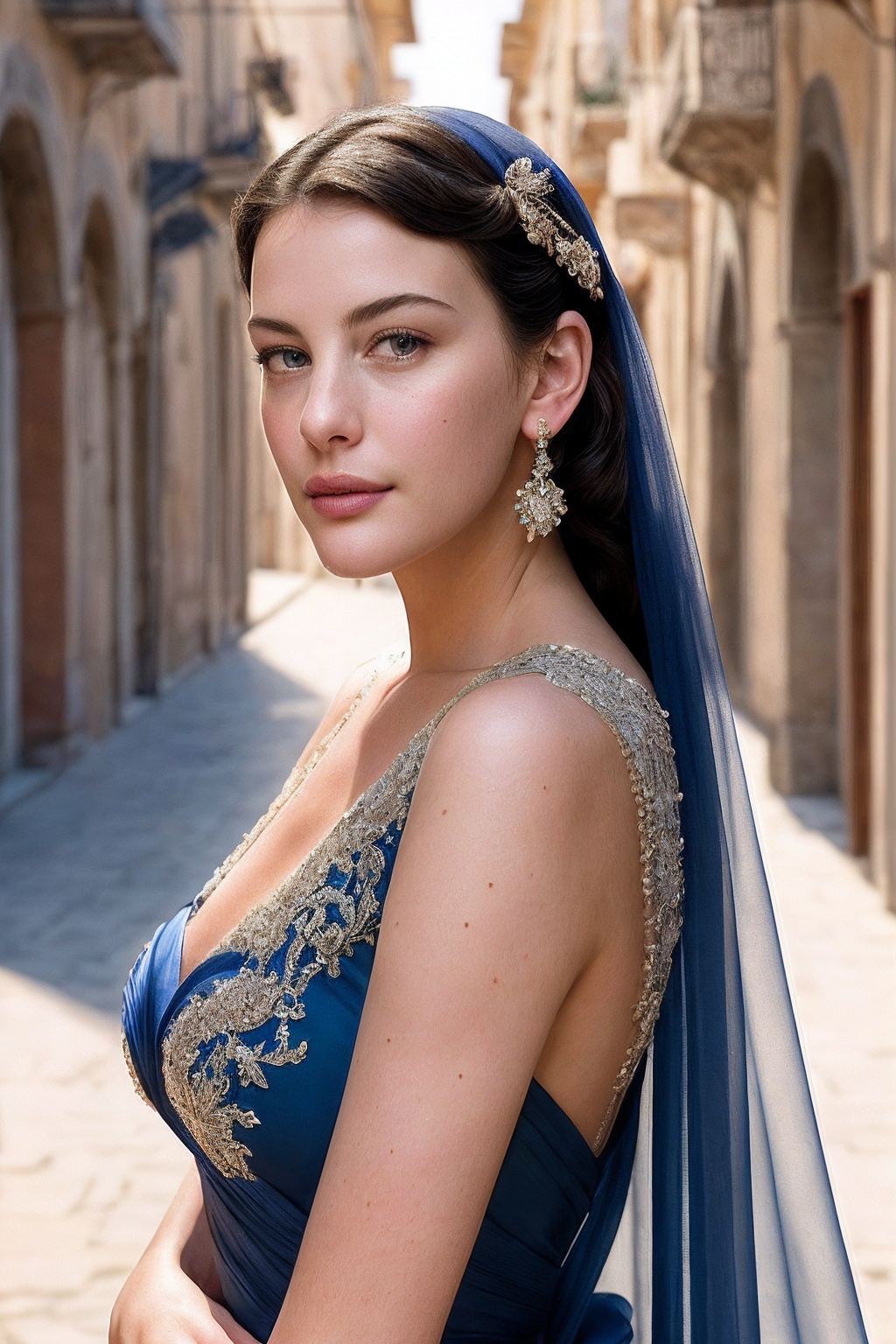 LivT_SoloTI_v1,  (In a glamorous,  vintage-style dress of rich on Tensor.Art