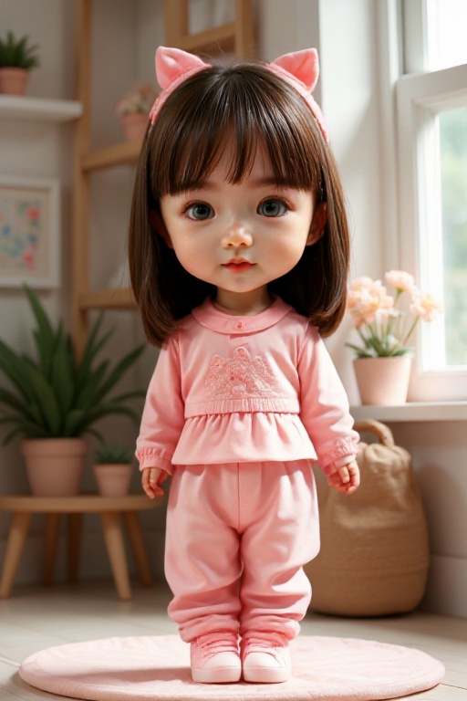 <lora:AgainF1ChibiLora:1>,girl,chibi,full body,indoors,the girl is wearing clothes with the words"Use the flux model"