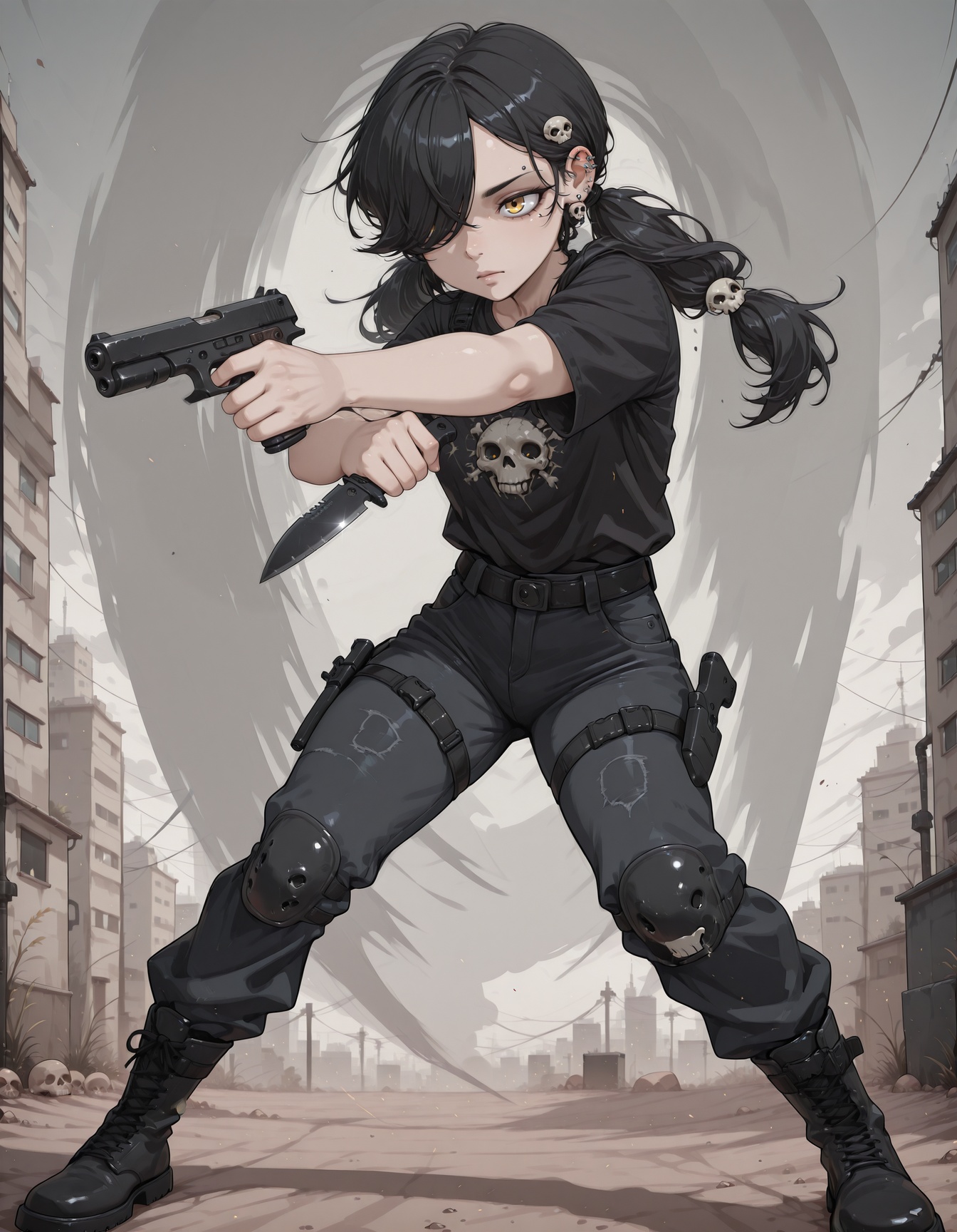 1girl,  pistol_x_tac_knife,  holding pistol and knife on Tensor.Art