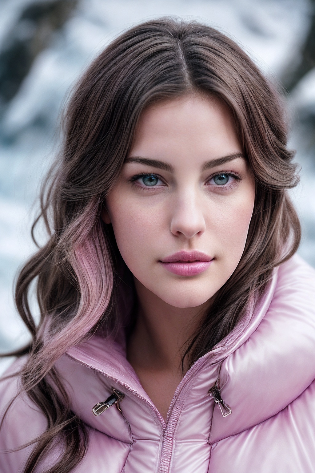 LivT_SoloTI_v1,  (In a playful,  oversized pink puffer jacket with exaggerated silhouettes on Tensor.Art