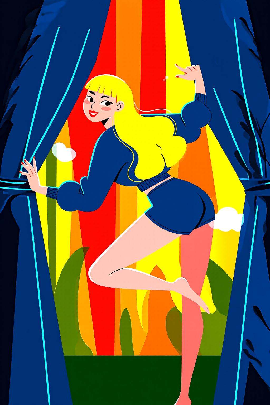 flatcolorvectorart2q illustration.A woman,  shown in side profile,  with long blonde hair and bangs on Tensor.Art