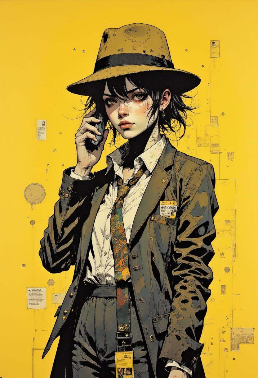 Mangaka style,  manga illustration.a woamn wearing a hat and holding a cell phone,  heise-lian yan fang on Tensor.Art