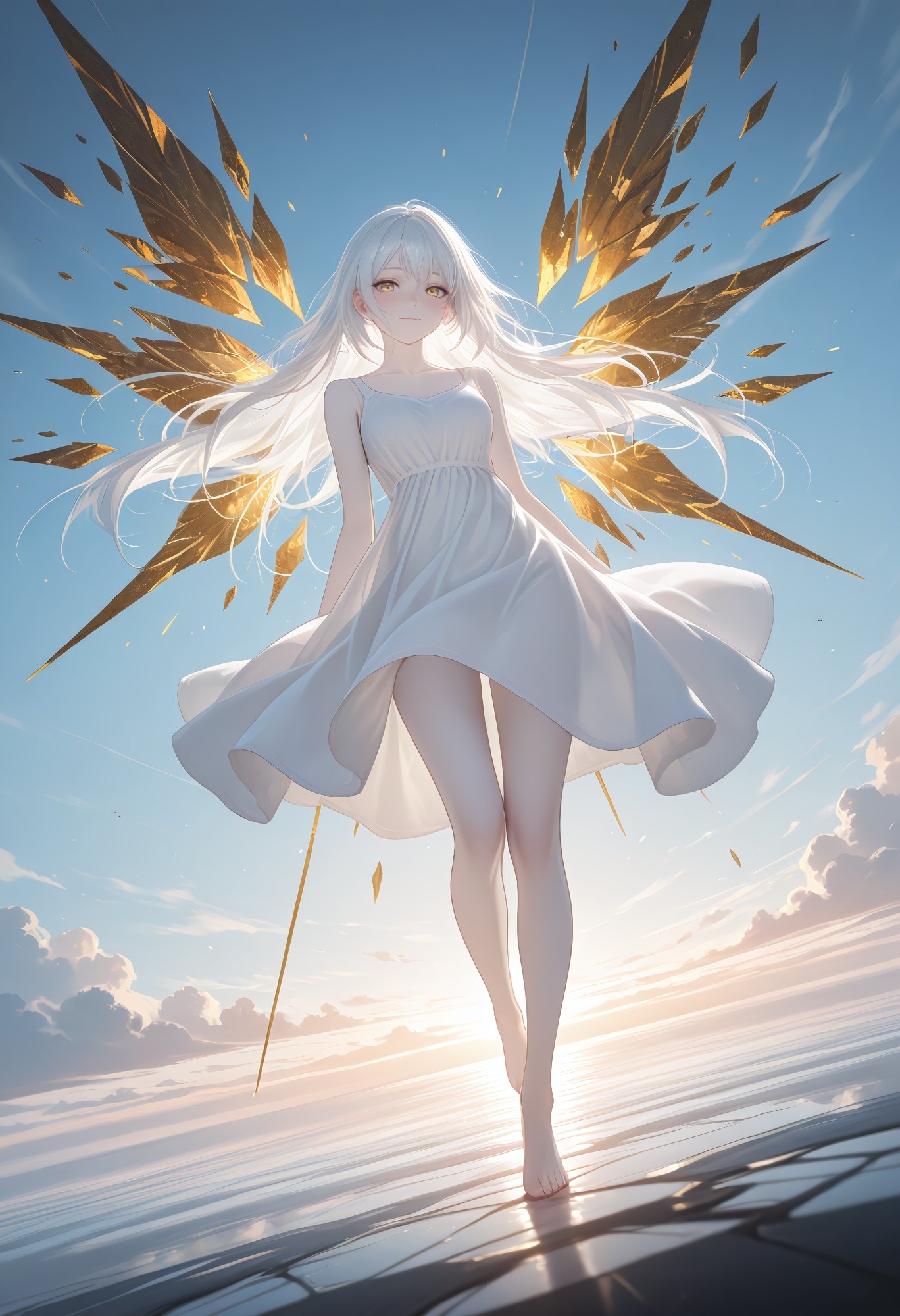 1girl,  shattered mirrors,  sky background on Tensor.Art