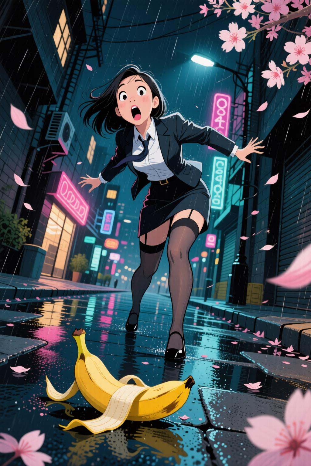 maryblair4q illustrationFemale Asian office worker,  eyes wide in shock,  mouth agape mid-yelp on Tensor.Art