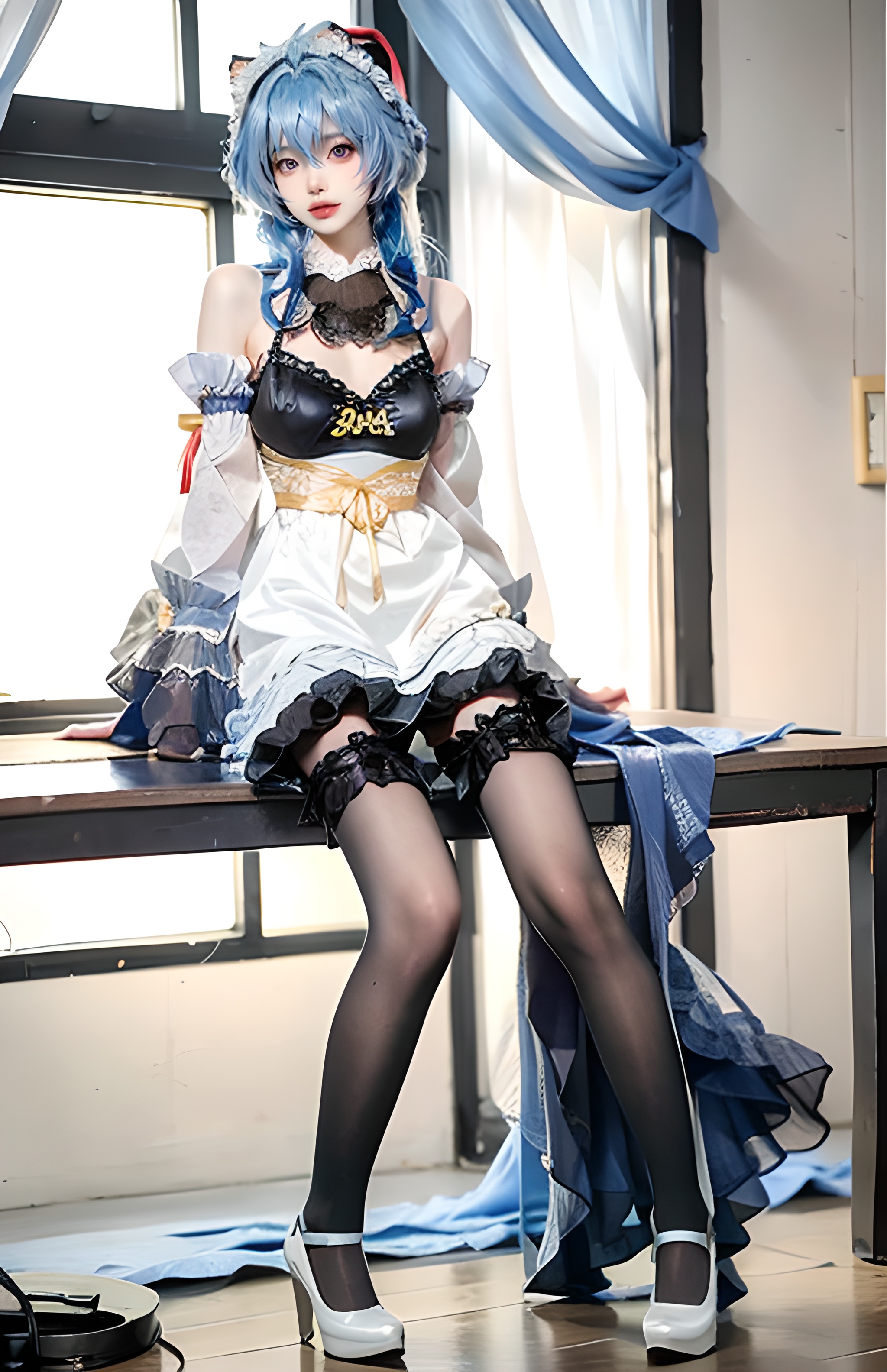 1 girl,  solo,  sitting on Tensor.Art