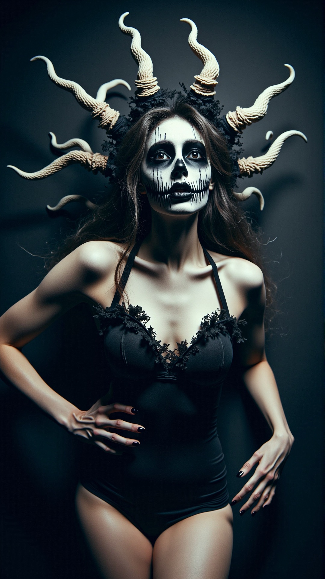 a photorealistic dark horror terror black Swimsuits professional studio photography on Tensor.Art
