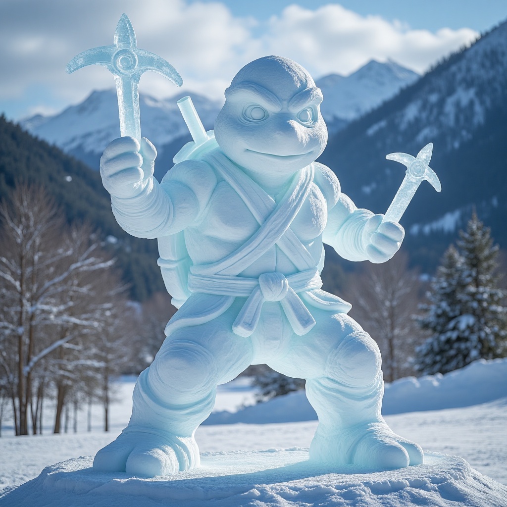 XUEDIAO,  XUEDIAO,  A snow sculpture of a snow Teenage Mutant Ninja Turtles on Tensor.Art