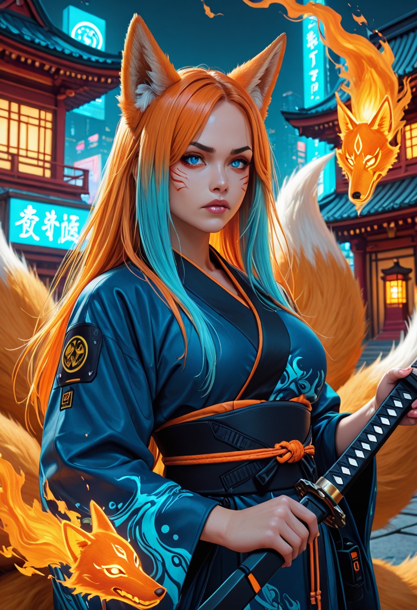 masterpiece,  best quality,  cyberpunk kitsune style on Tensor.Art