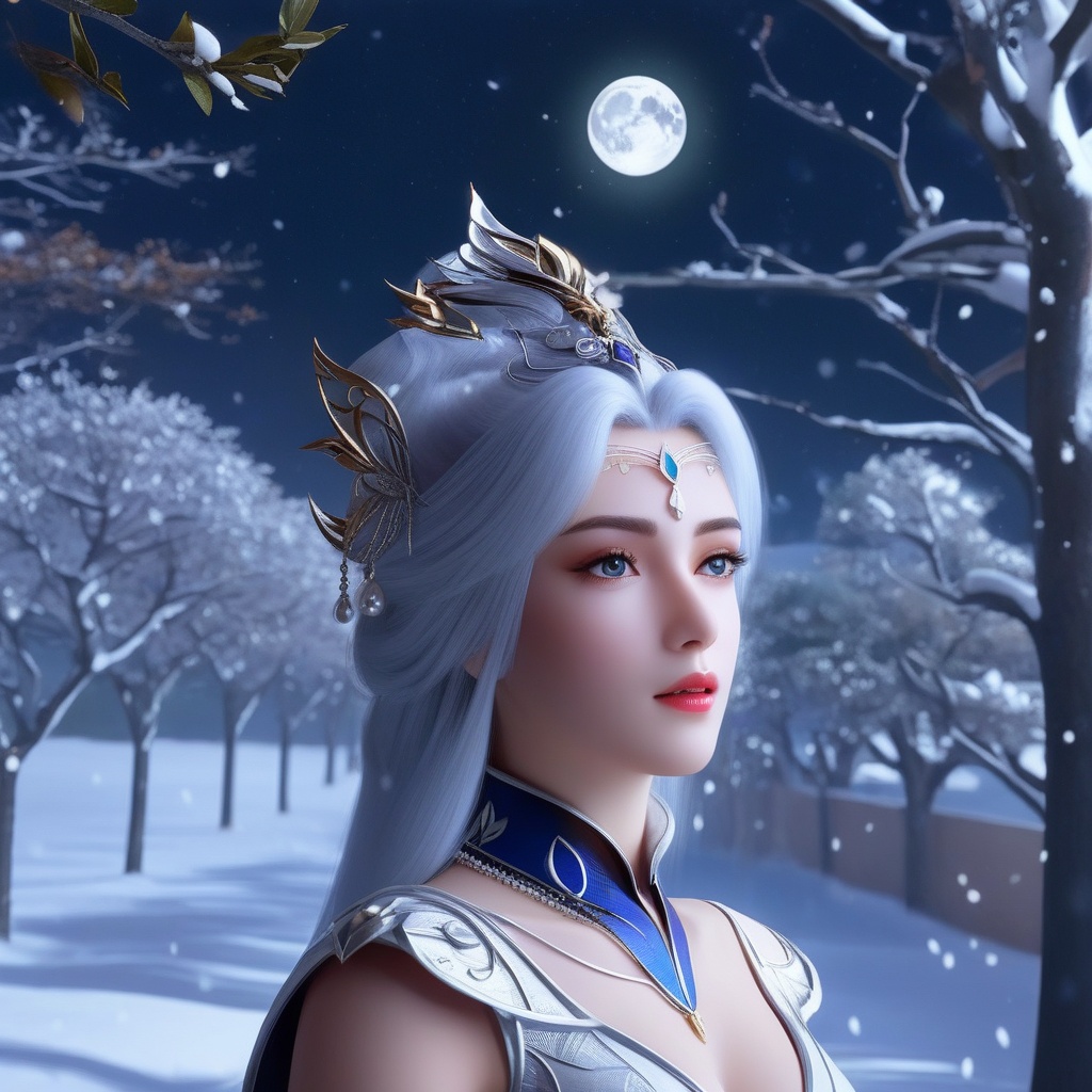 <lora:838-DA-XL-百炼成神-宁雨蝶-成年:0.8>, (,1girl, ,best quality, ),,  picture-perfect face,   clean, masterpiece,     cinematic lighting, cinematic bloom, fantasy,  , unreal, science fiction, ((,1girl, pov,))(((,tree, 1girl, full moon,snowing,snow ,solo,     solo focus,  long_hair, looking_at_viewer,  )))  (rich:1.4,)     prestige, luxury, jewelry, diamond, gold, pearl, gem, sapphire, ruby, emerald, intricate detail, delicate pattern, charming, alluring, seductive, erotic, enchanting, hair ornament, necklace, earrings, bracelet, ,(sit),