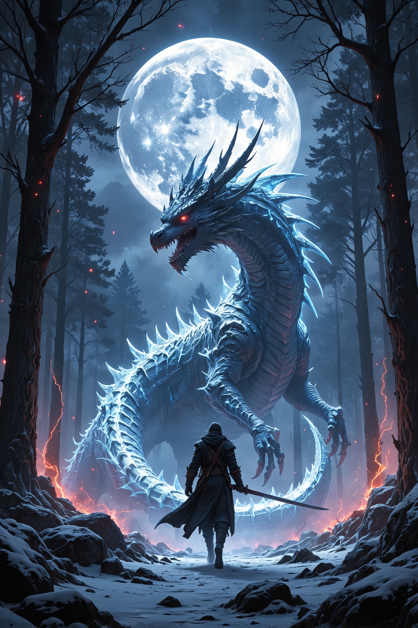 evil frozen dragon,  realistic,  In a cyberpunk-inspired realm on Tensor.Art