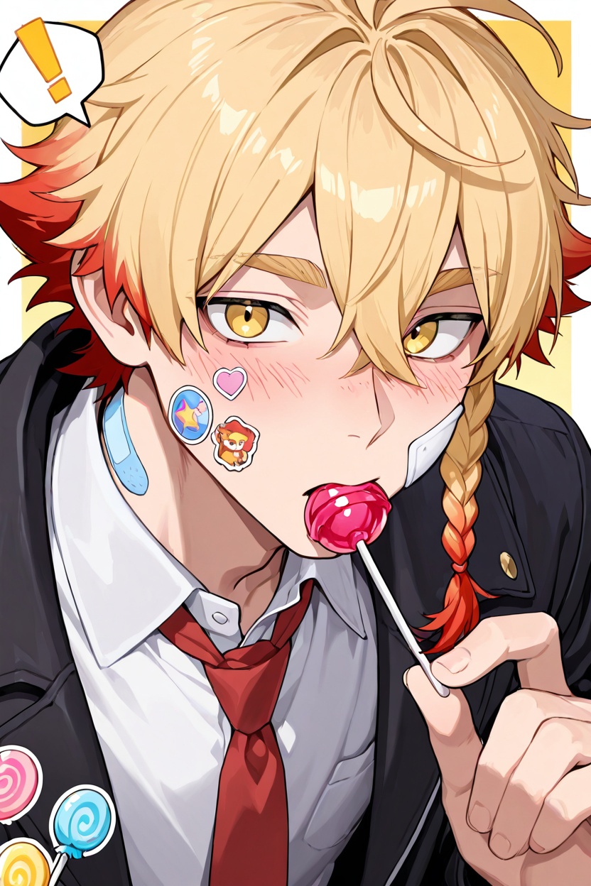 masterpiece,  1boy,  blonde gradient medium multicolored red hair on Tensor.Art