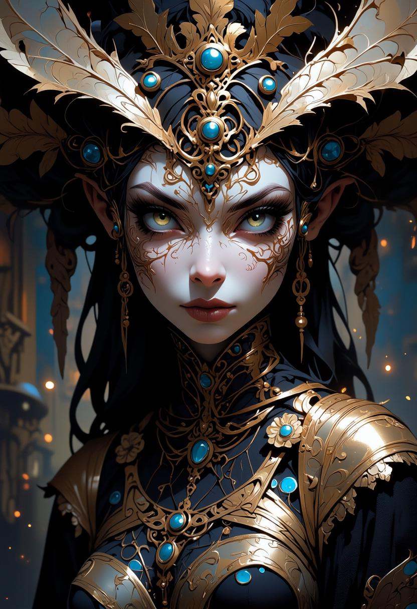 a portrait of a single carnival participant wearing an elaborate mask. topless,  The focus is on the maskâs intricate de...