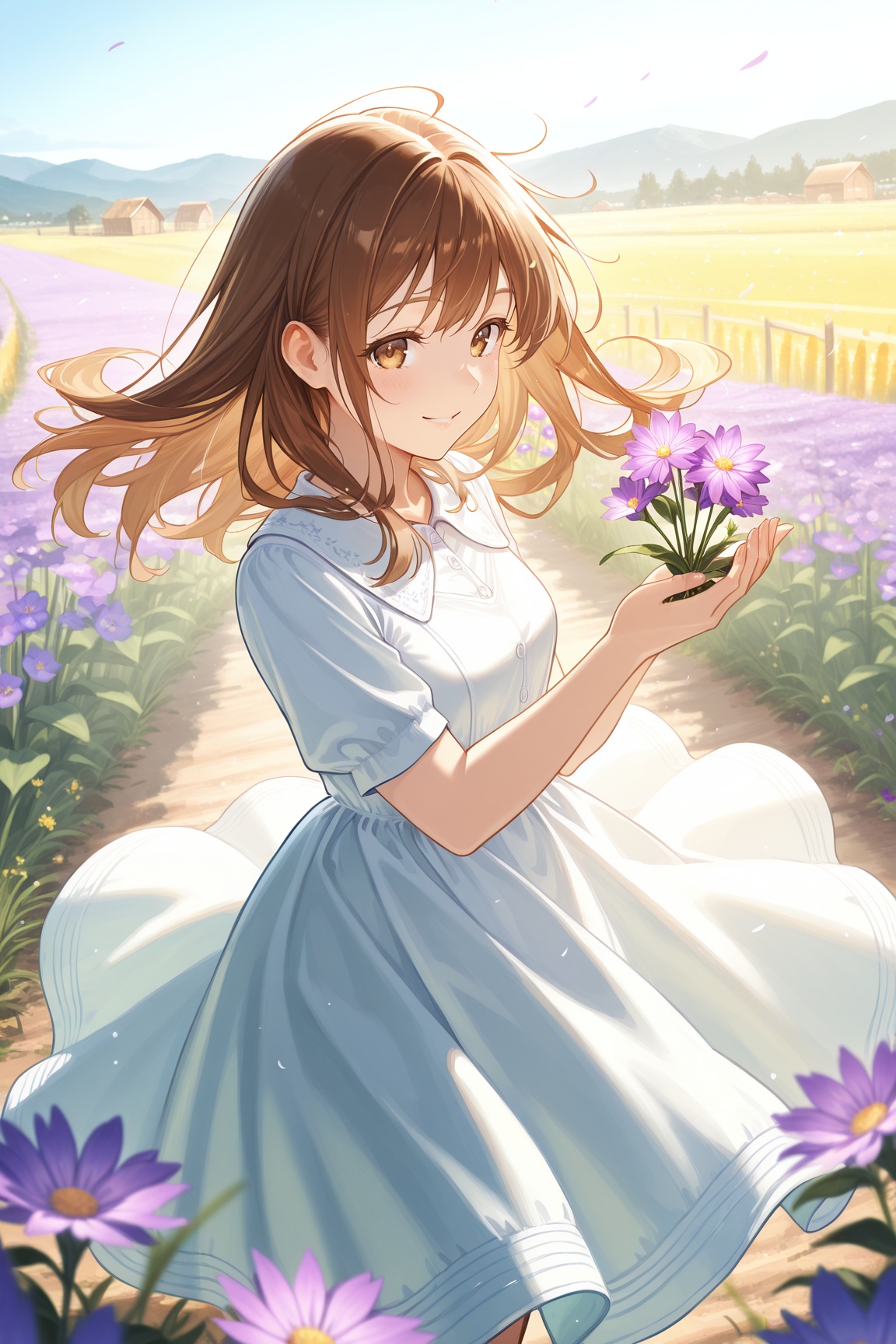 1girl,  surrounded by wildflowers,  flowers in foreground on Tensor.Art