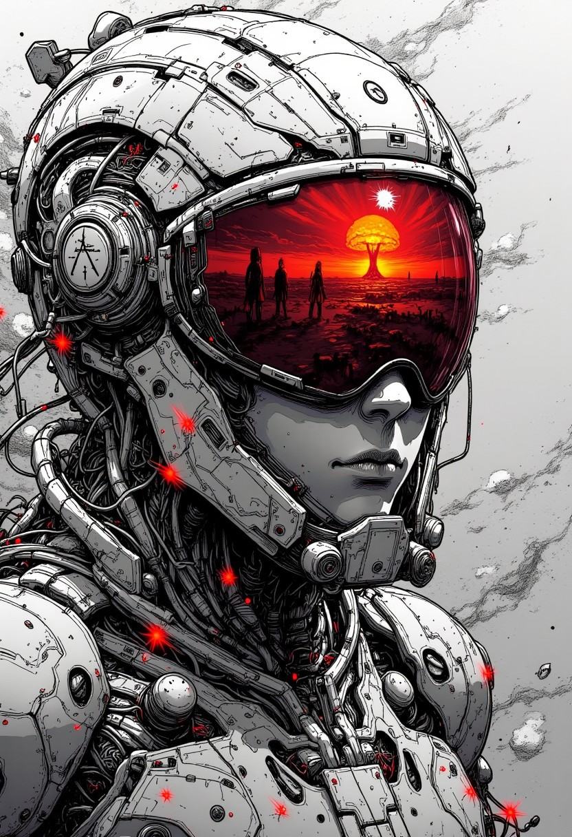 nistyle,  Close-up of a futuristic cyber warrior with intense,  dramatic motion lines on Tensor.Art