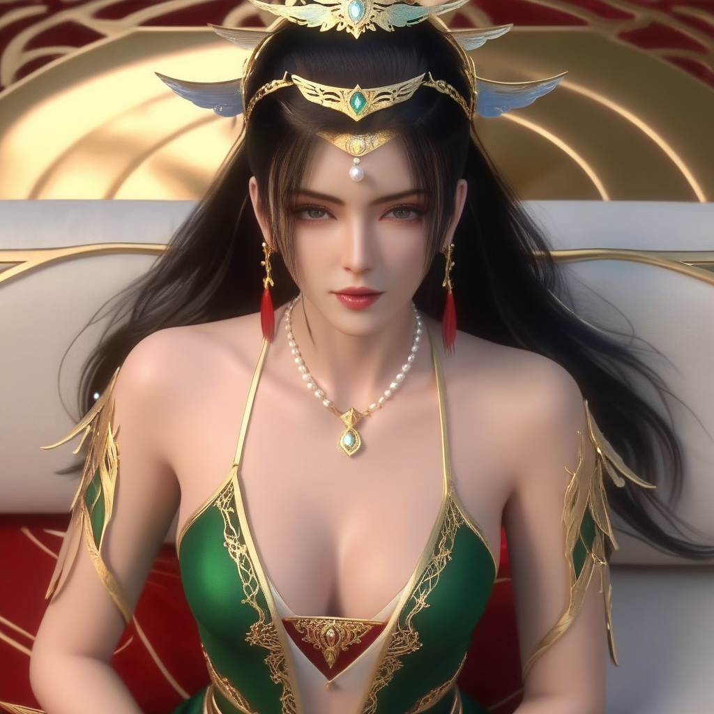 <lora:840-DA-XL-元龙-林秀:0.8>, (,1girl, ,best quality, ),,masterpiece, ((((1girl, solo , lying, )))) (cleavage),,  (), ,ultra realistic 8k cg,   clean, masterpiece,      (( , )),,  , unreal, science fiction, luxury, jewelry, diamond, gold, pearl, gem, sapphire, ruby, emerald, intricate detail, delicate pattern, charming, alluring, seductive, erotic, enchanting, hair ornament, necklace, earrings, bracelet, armlet,halo,(cleavage),, , (sit),