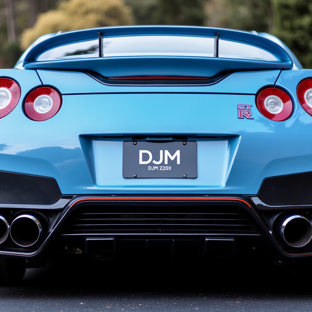 Nissan_GT-R,  a high-resolution photograph capturing the rear view of a sleek,  light blue sports car on Tensor.Art