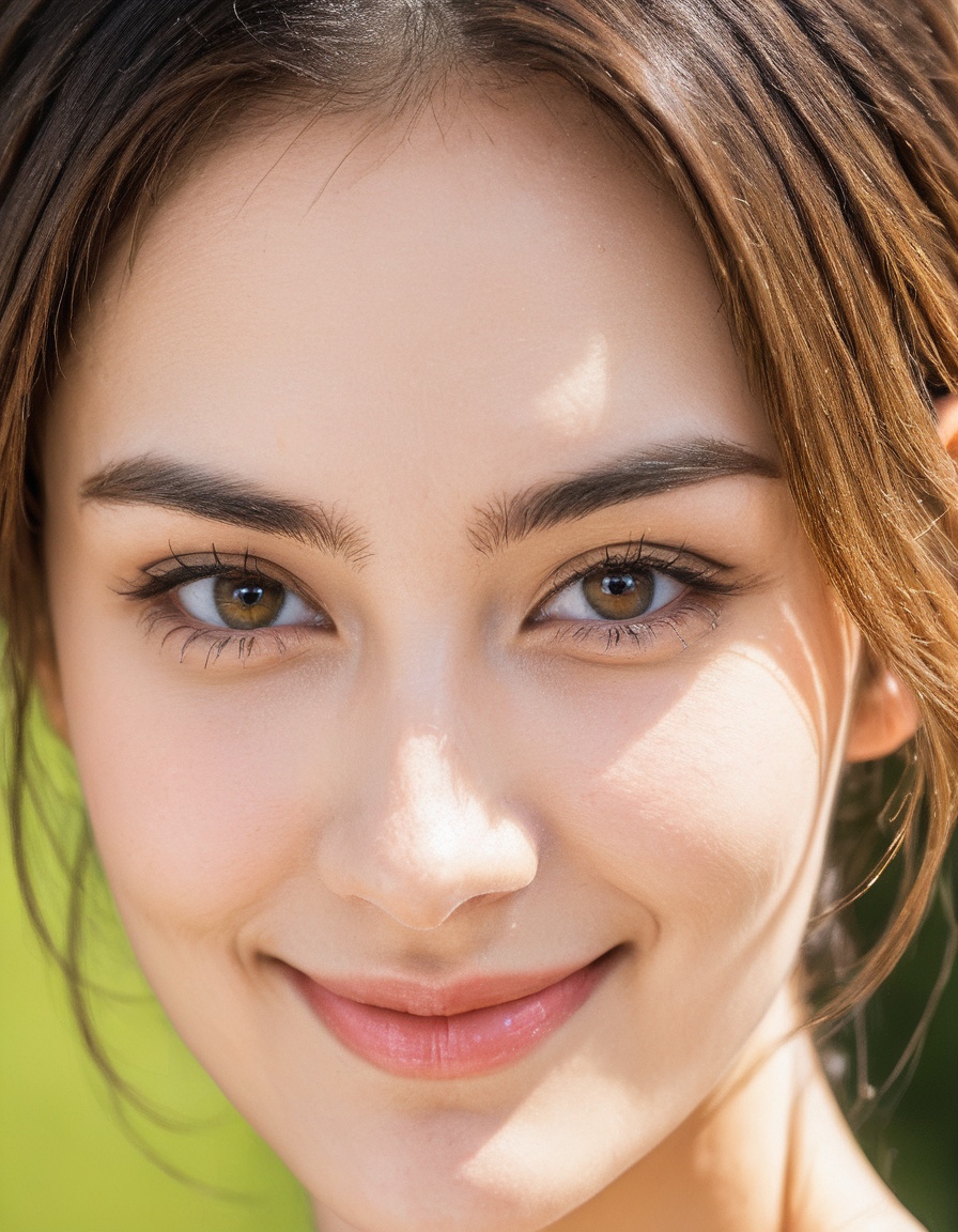 beautiful lady, smirk, brown hazel eyes, hyperdetailed photography,