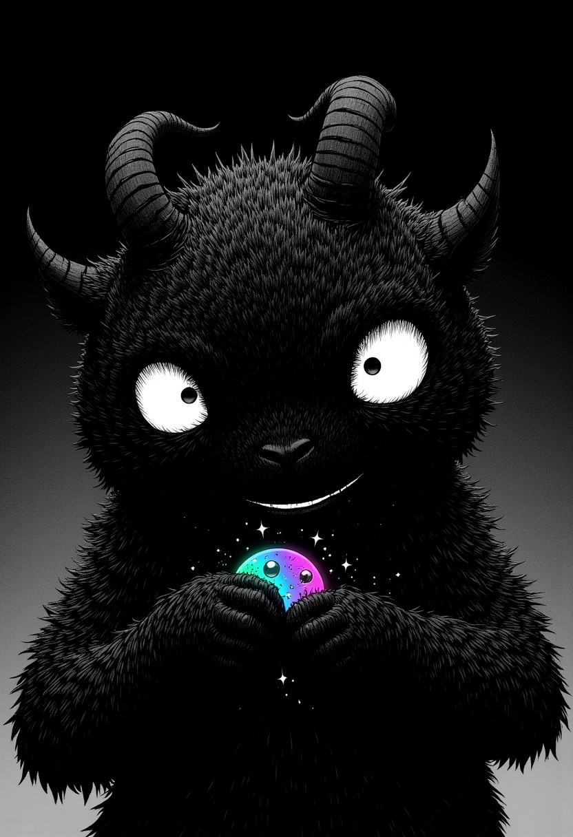 Nistyle,  A close-up shot of an impossibly cute,  fluffy black monster with large on Tensor.Art