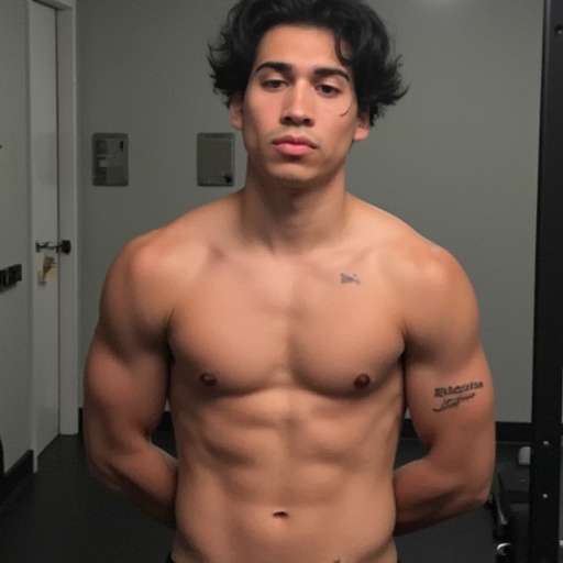 1boy,  shirtless photo taken by friend of Mattia at gym on Tensor.Art