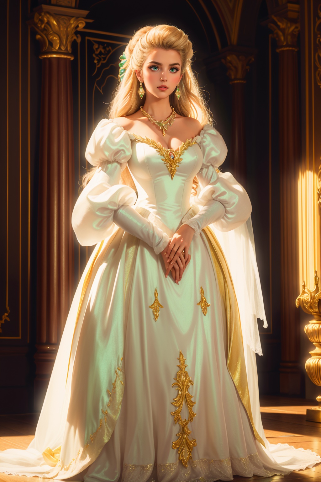 ***** beautiful tall woman,  (voluminous puffy sleeves) ,  solo on Tensor.Art