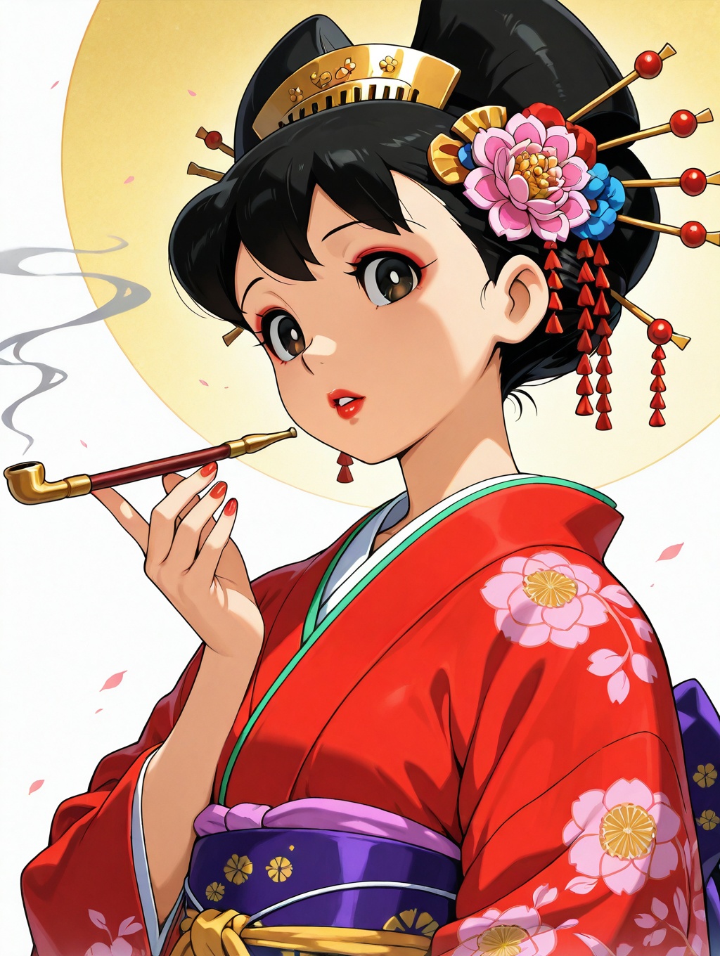 minamoto shizuka,  1girl,  smoking pipe on Tensor.Art